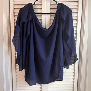 Kim And Cami | Flowy Navy Blue Off Shoulder Blouse Large